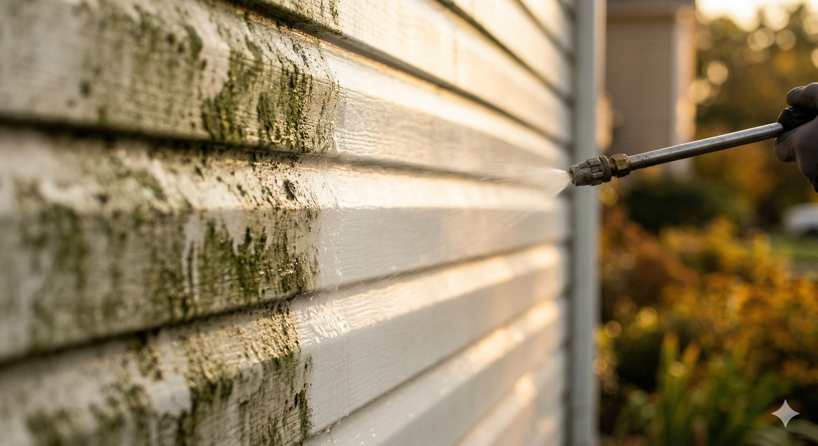 House siding being pressure washed