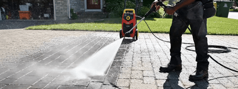 Power washing a driveway
